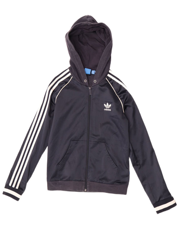 Adidas Womens Hooded Tracksuit Top Jacket UK 10 Pequeno Azul Marinho Poliéster