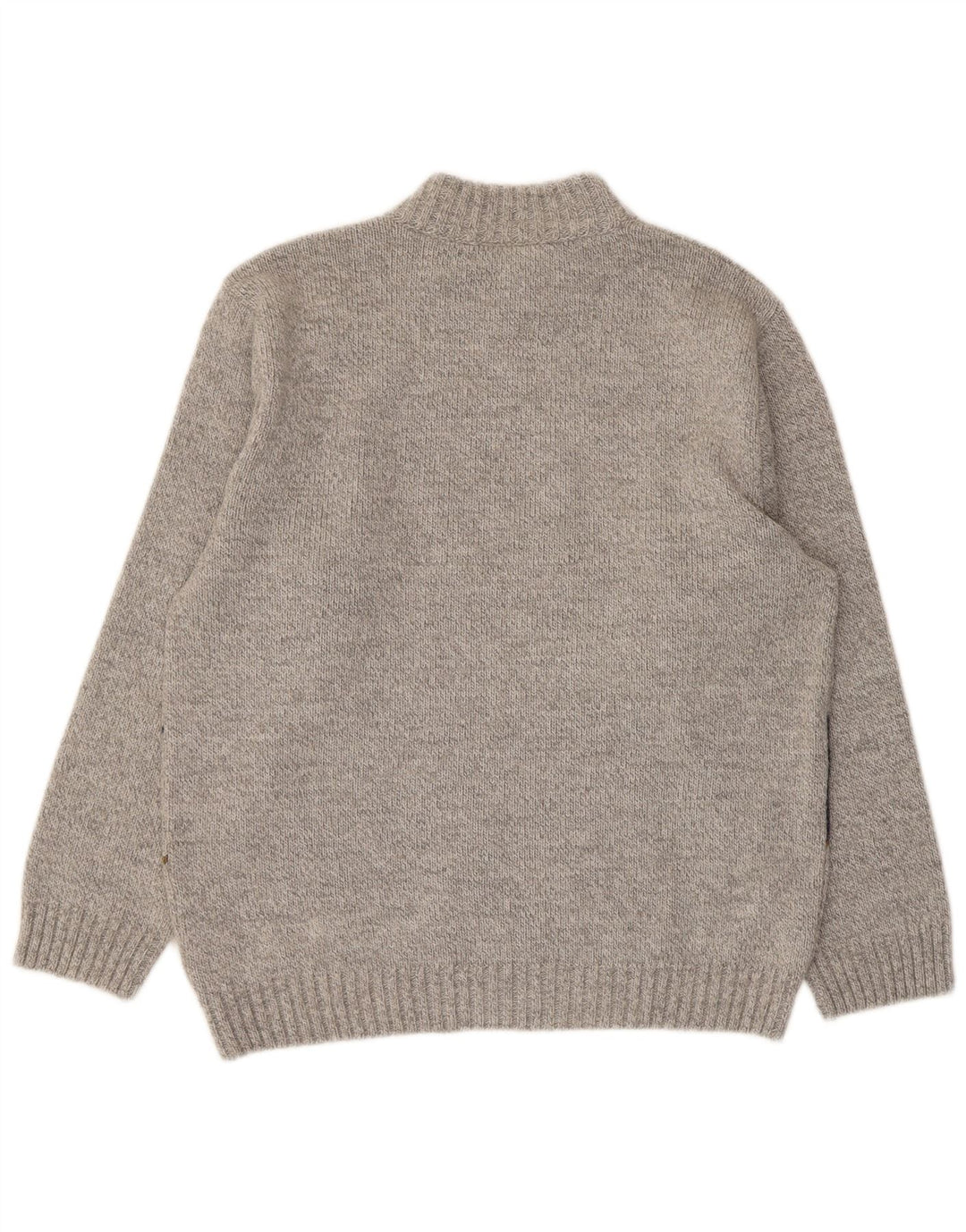 Suéter feminino vintage com gola tartaruga Reino Unido 16 grande bloco colorido cinza