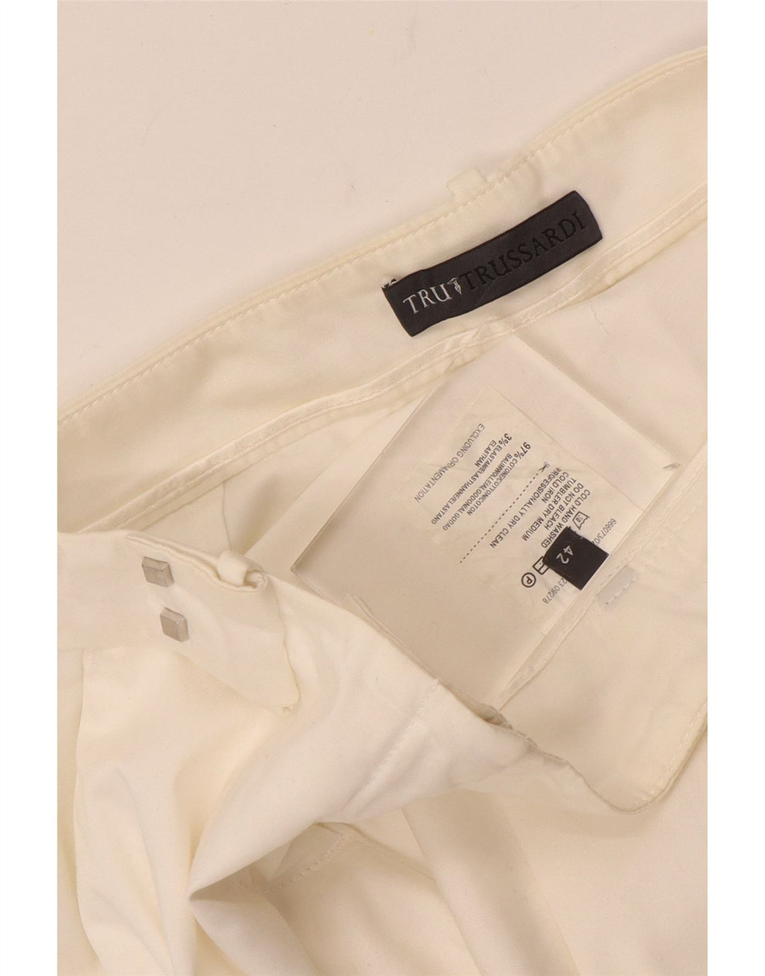 Calça chino reta feminina TRUSSARDI IT 42 médio W28 L28 algodão branco