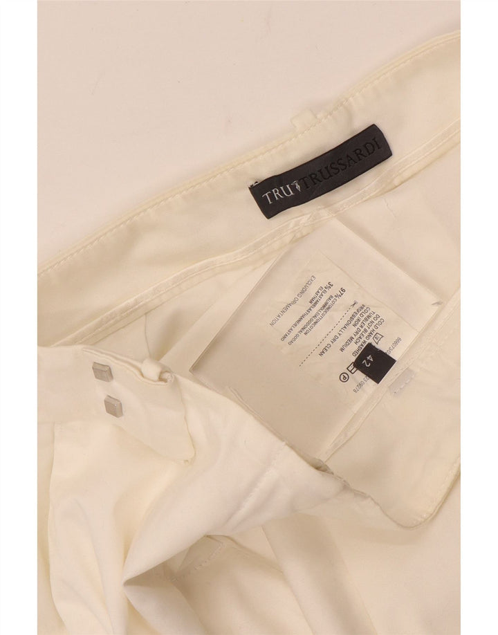 Calça chino reta feminina TRUSSARDI IT 42 médio W28 L28 algodão branco