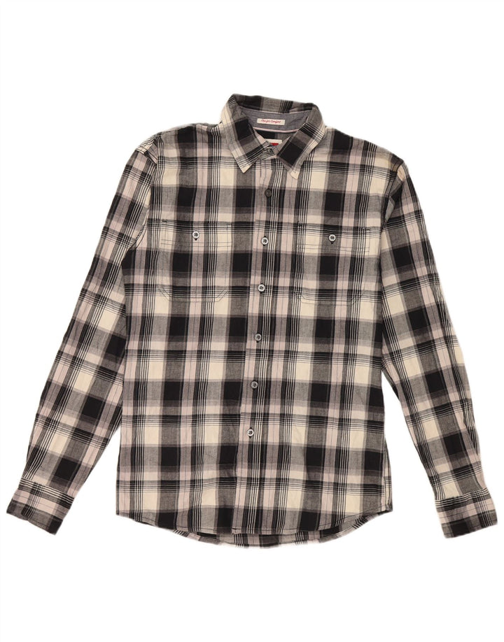 Wrangler Camisa masculina de flanela com ajuste regular verificado pequeno algodão xadrez preto