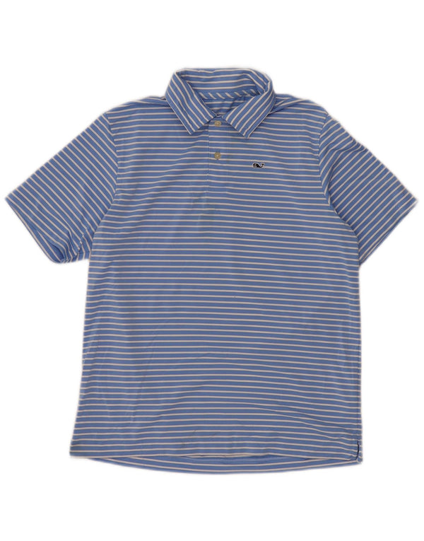 VINEYARD VINES Camisa polo masculina 15-16 anos grande poliéster listrado azul