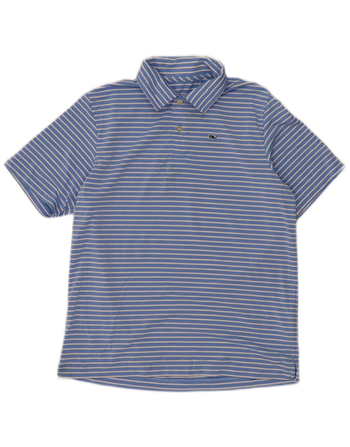 VINEYARD VINES Camisa polo masculina 15-16 anos grande poliéster listrado azul
