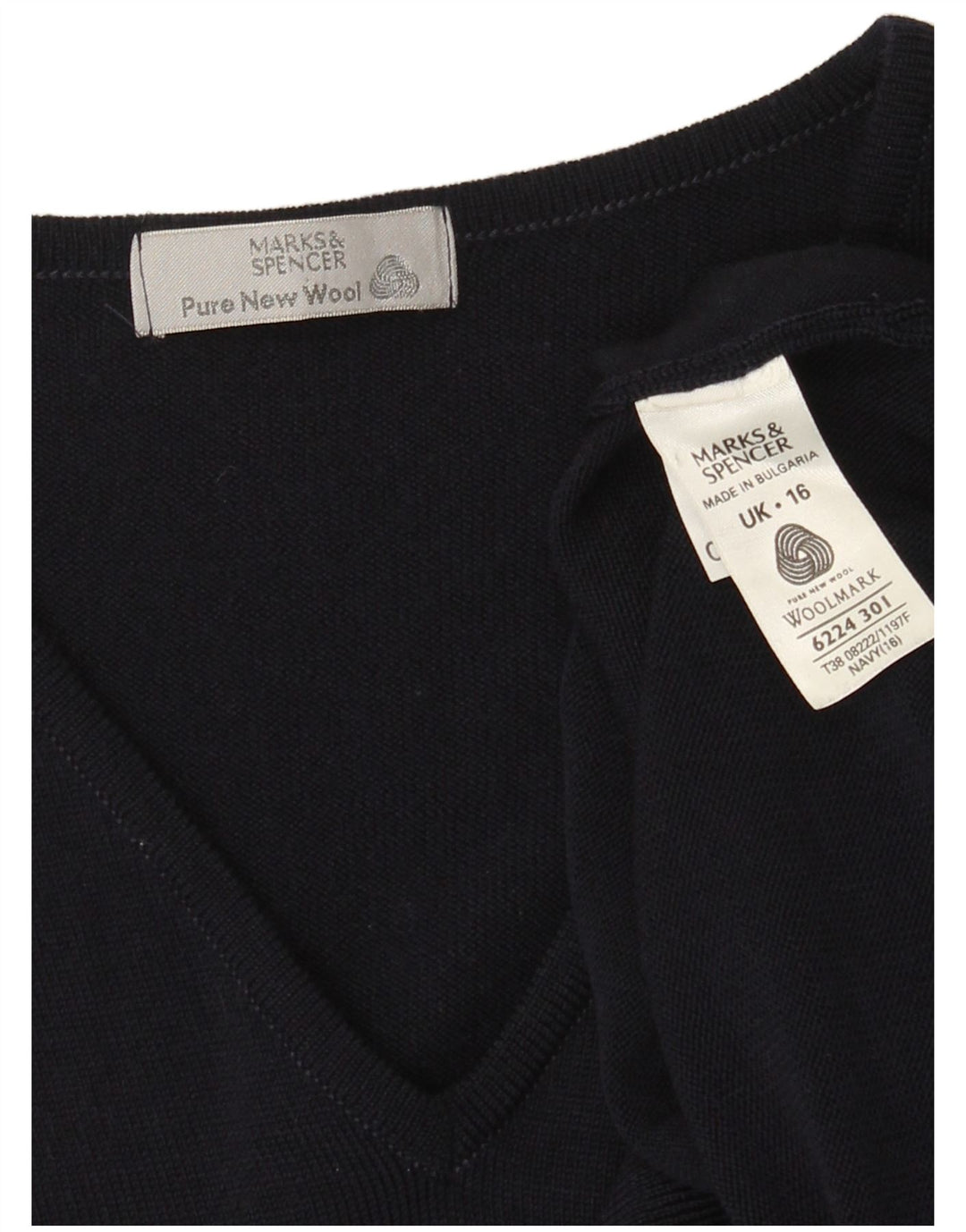Suéter feminino Marks & Spencer com decote em V Reino Unido 16 grande lã azul marinho