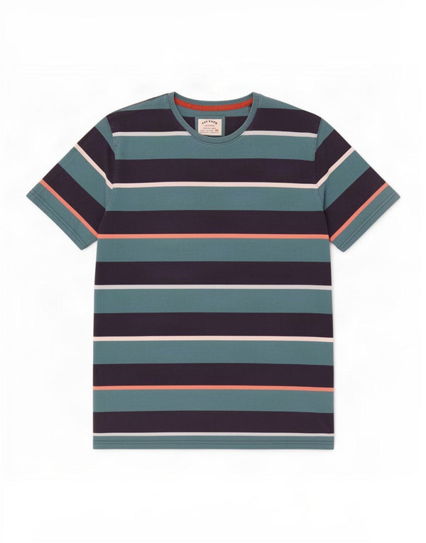 Camiseta masculina Fat Face Top 2XL algodão listrado azul