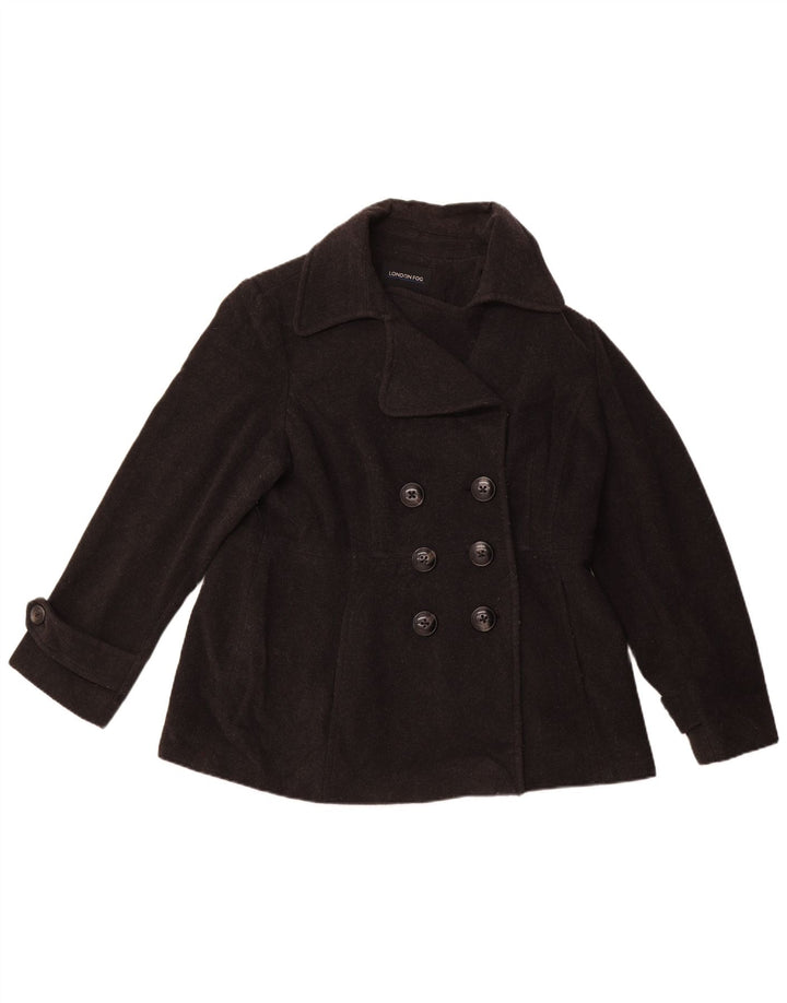 LONDON FOG Casaco feminino ervilha Reino Unido 18 XL lã preta