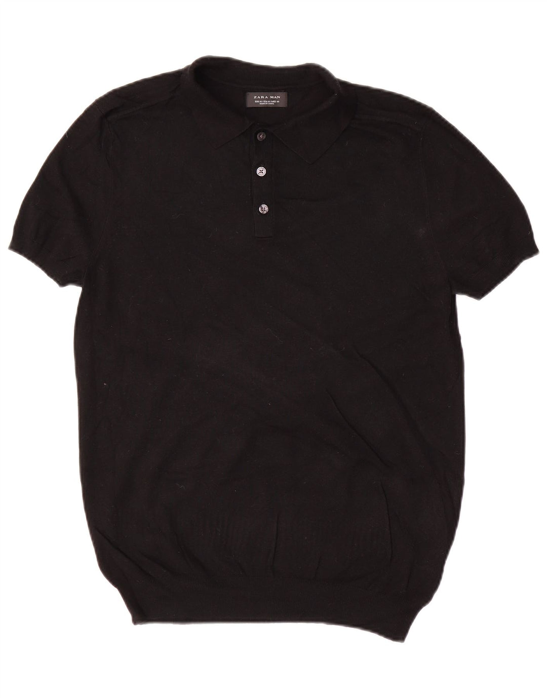 Zara Suéter masculino de manga curta com gola polo e viscose preta média