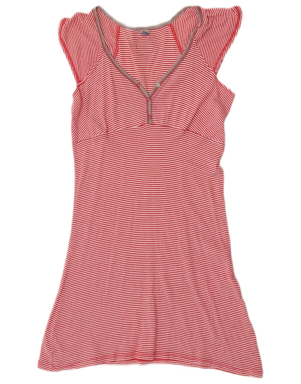 Vestido camiseta feminino Fila UK 12 algodão listrado vermelho médio