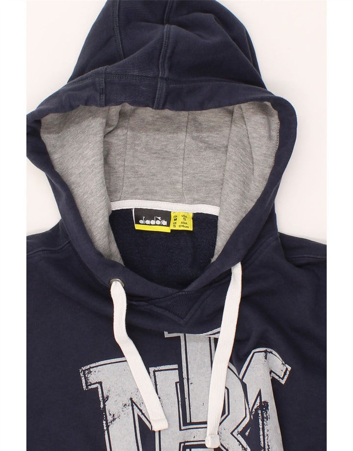 DIADORA Mens Graphic Hoodie Jumper Small Navy Blue Cotton Vintage Diadora and Second-Hand Diadora from Messina Hembry 