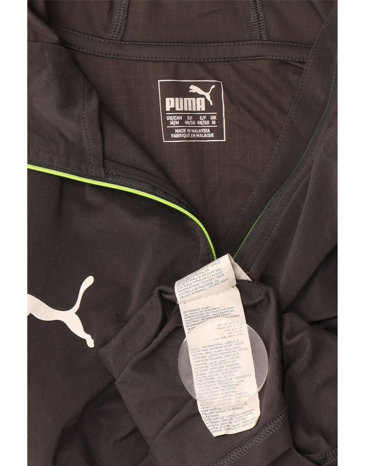 Pulôver masculino PUMA com capuz e gola com zíper Top de treino cinza médio bloco colorido