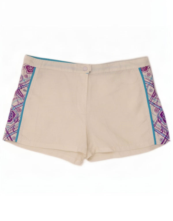Shorts feminino Brugi pequeno W27 poliéster geométrico branco