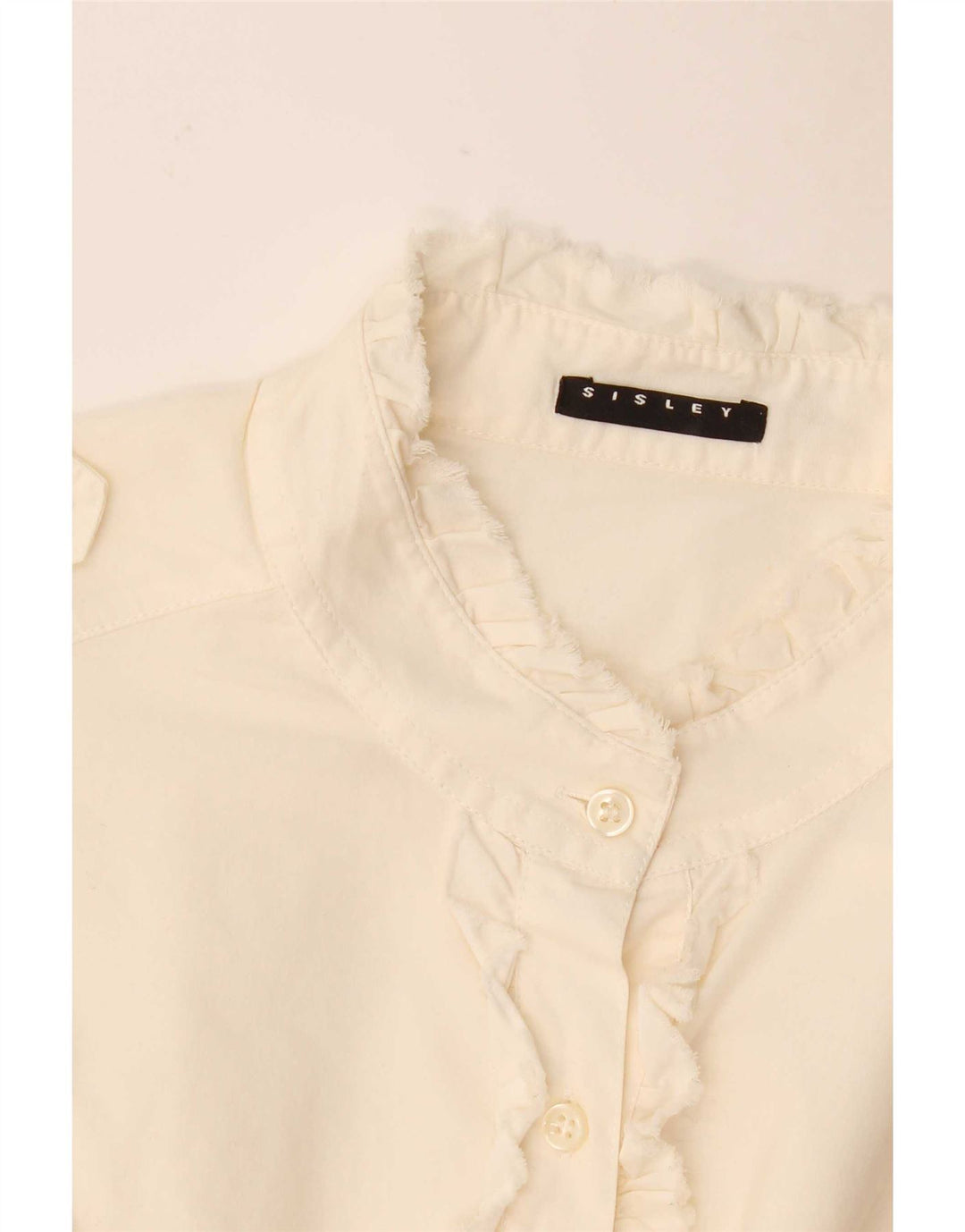 Sisley Camisa feminina militar com babado frontal Reino Unido 12 médio branco