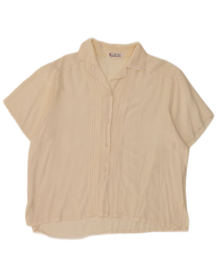 Blusa feminina vintage de manga curta UK 14 seda branca média