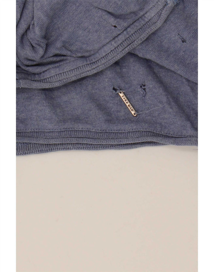 Top feminino Zara manga comprida UK 14 azul médio