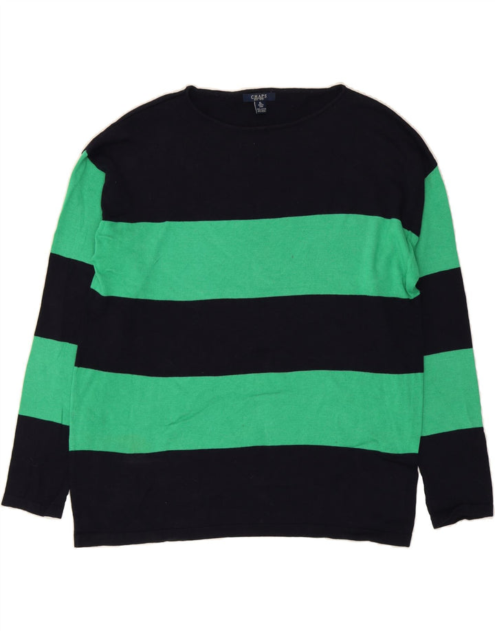 CHAPS Womens Boat Neck Jumper Sweater UK 18 XL Green Striped Cotton Vintage Chaps and Second-Hand Chaps from Messina Hembry 