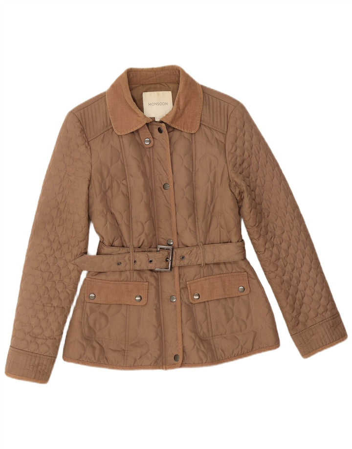 Jaqueta acolchoada feminina Monsoon UK 10 poliéster marrom pequeno
