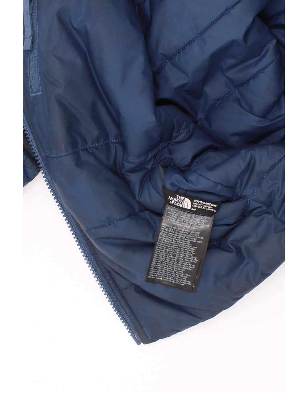 Jaqueta acolchoada reversível gráfica The North Face Boys 7-8 anos pequeno azul