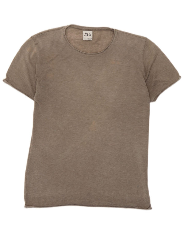 Zara Camiseta Feminina Top UK 10 Pequena Marrom