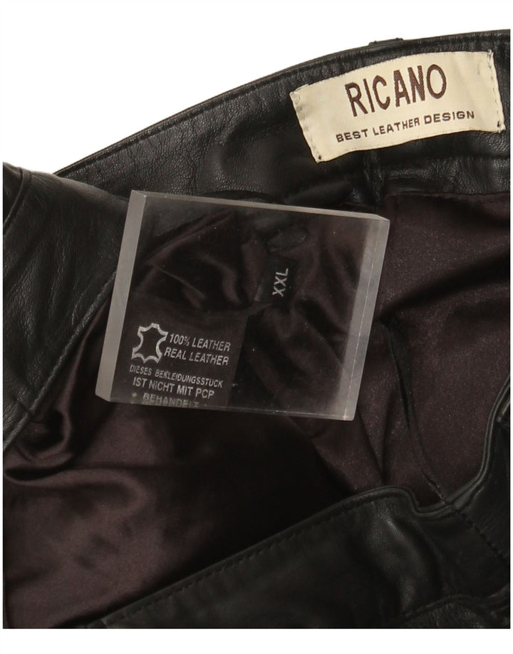 Calça feminina de couro reto Ricano W34 L30 couro preto