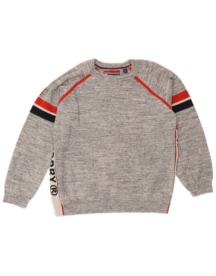 Suéter masculino Superdry com gola redonda e gola redonda grande cinza colorblock