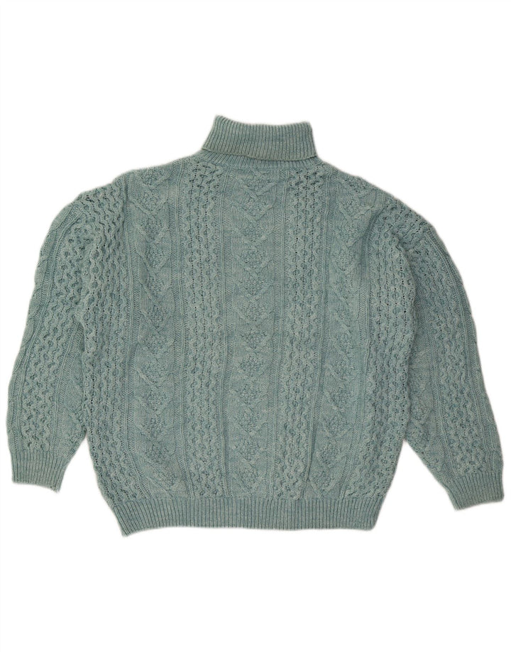 Suéter feminino VINTAGE com gola alta e gola alta Reino Unido 18 XL lã azul