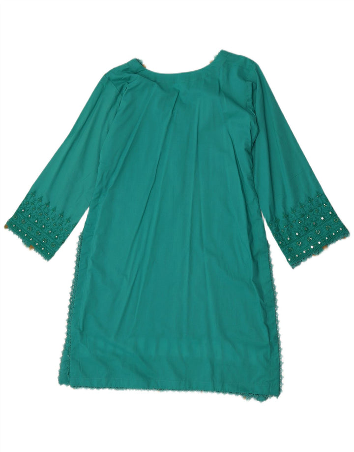 Vestido túnica vintage feminino de manga comprida UK 12 verde médio