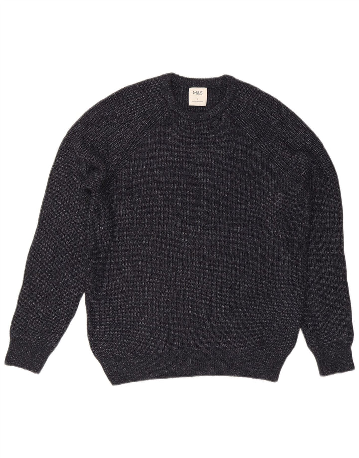 Suéter masculino Marks & Spencer com gola redonda, pequeno azul marinho poliamida