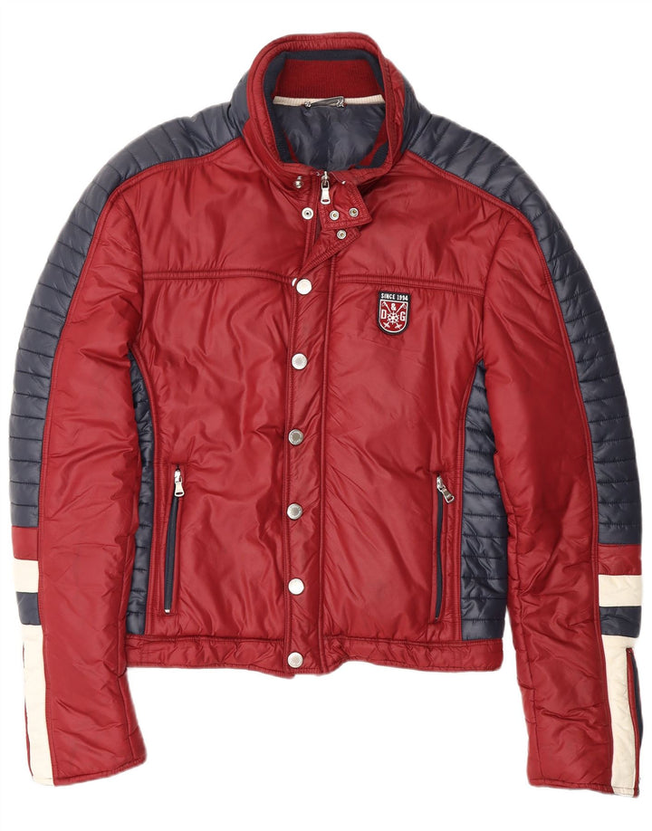 Dolce & Gabbana Jaqueta masculina acolchoada com capuz IT 46 Small Burgundy Colourblock