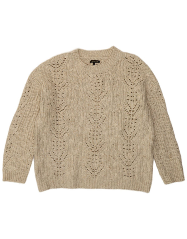 Suéter feminino Massimo Dutti com gola redonda, tamanho UK 16, grande, branco