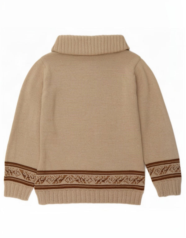 Suéter feminino vintage com gola redonda Reino Unido 12 médio bege Fair Isle
