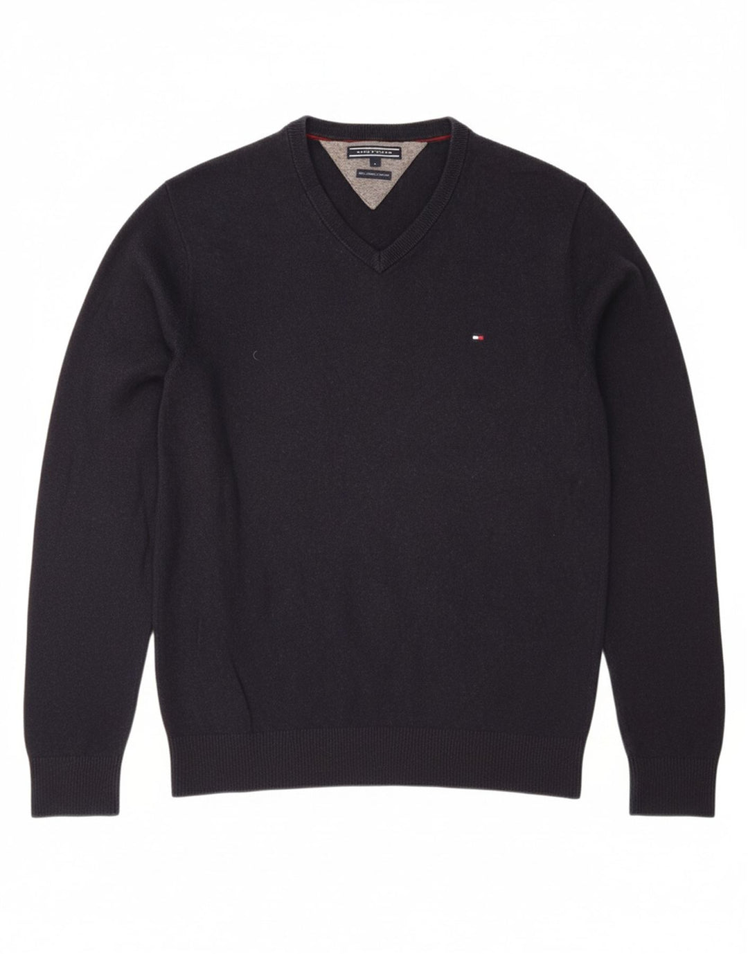 Suéter masculino TOMMY HILFIGER com decote em V grande algodão azul marinho