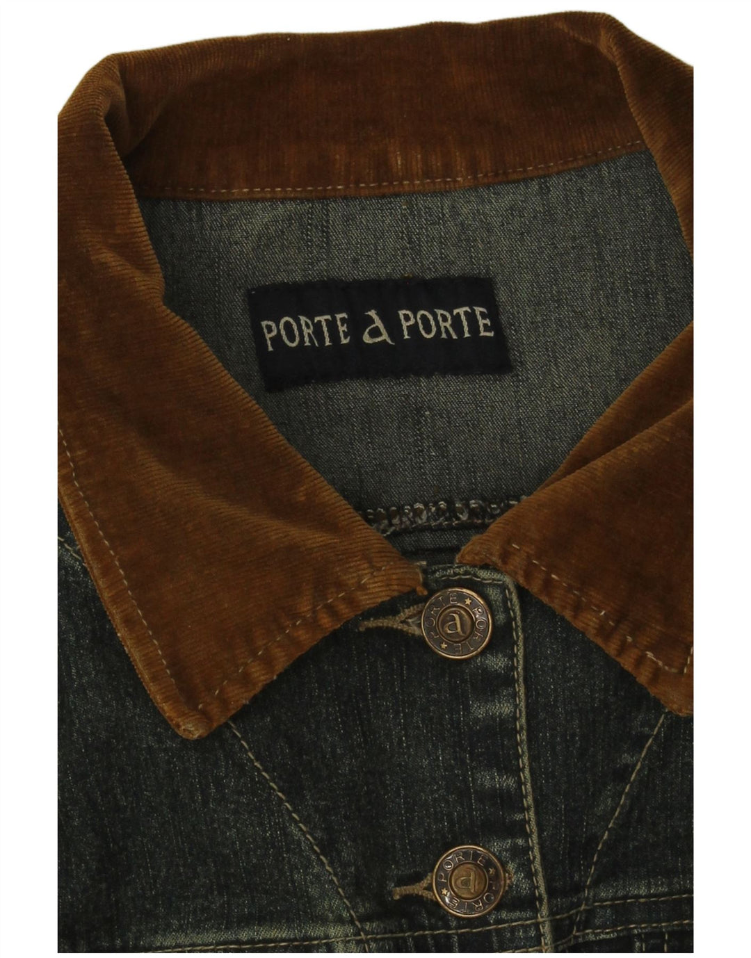 Jaqueta jeans feminina vintage Reino Unido 12 algodão colorblock azul médio