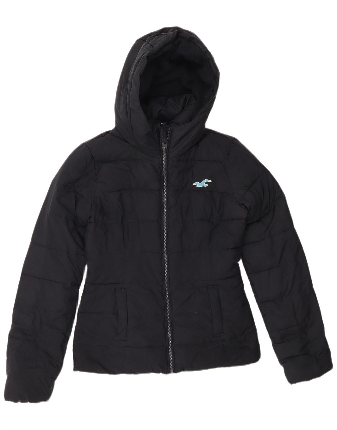 Jaqueta feminina acolchoada com capuz e ajuste solto HOLLISTER UK 6 XS poliéster preto