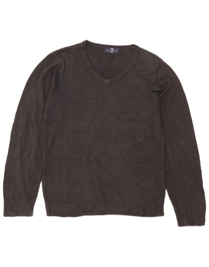 Suéter masculino Marks & Spencer Blue Harbor com decote em V pequeno cinza acrílico