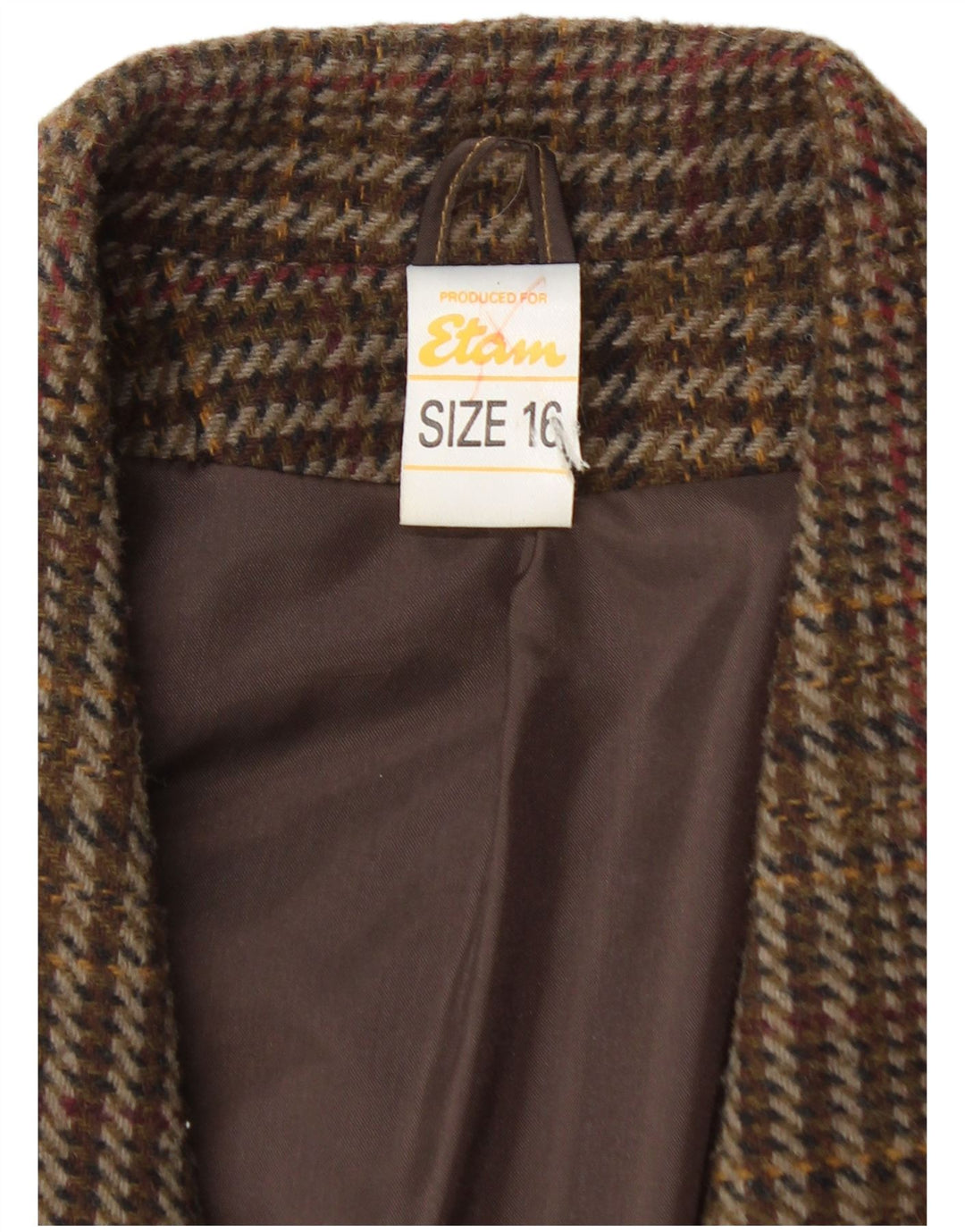 Jaqueta blazer feminina ETAM com peito duplo US 16 2XL marrom xadrez acrílico