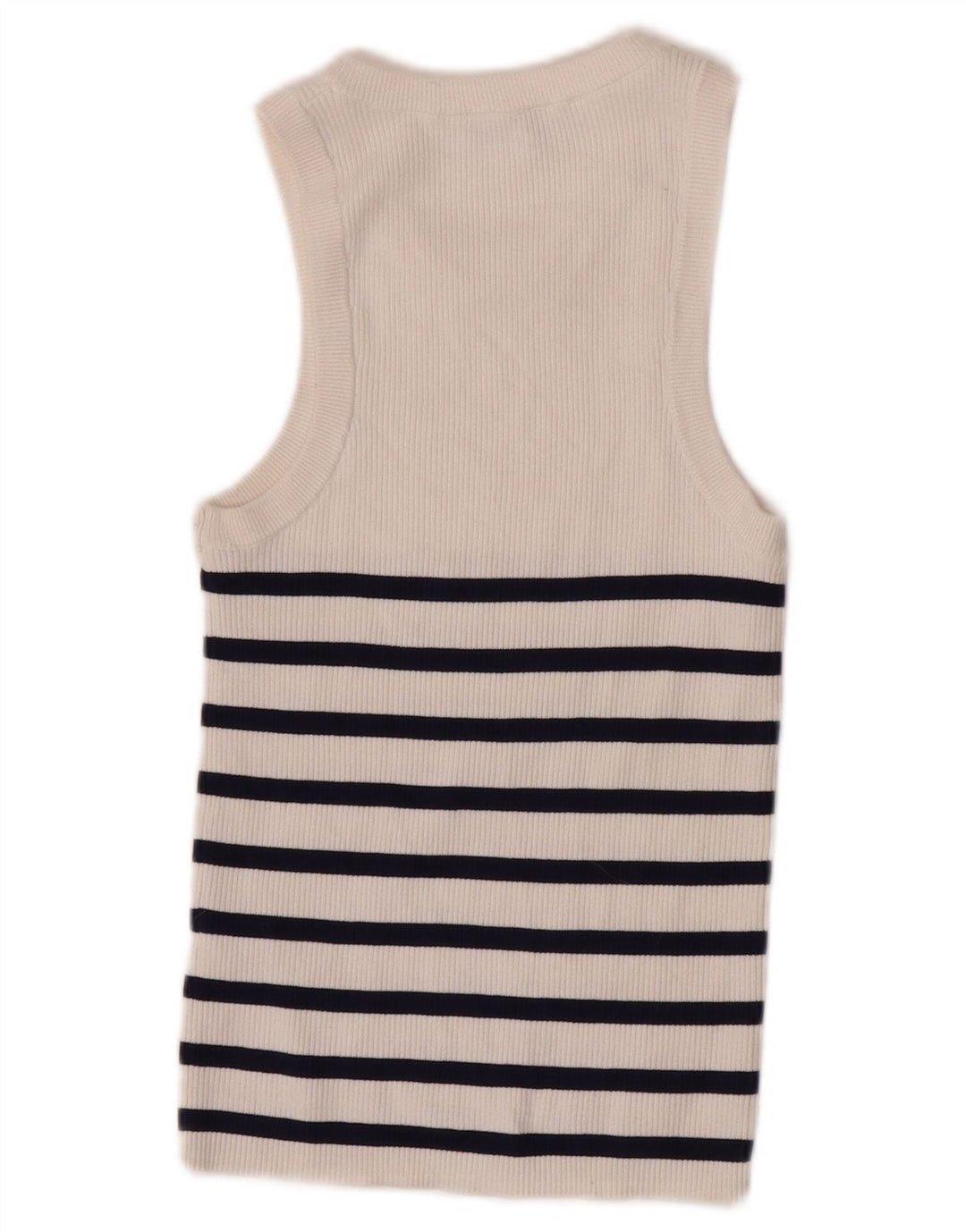 Zara Womens Crop Vest Top UK 12 Médio Branco Listrado Viscose