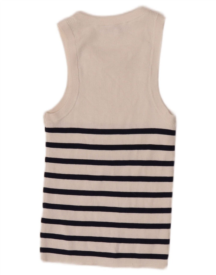 Zara Womens Crop Vest Top UK 12 Médio Branco Listrado Viscose