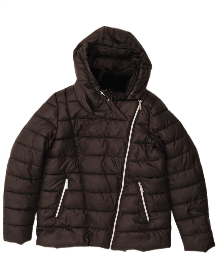 Jaqueta acolchoada com capuz feminino LIPSY UK 12 poliéster preto médio