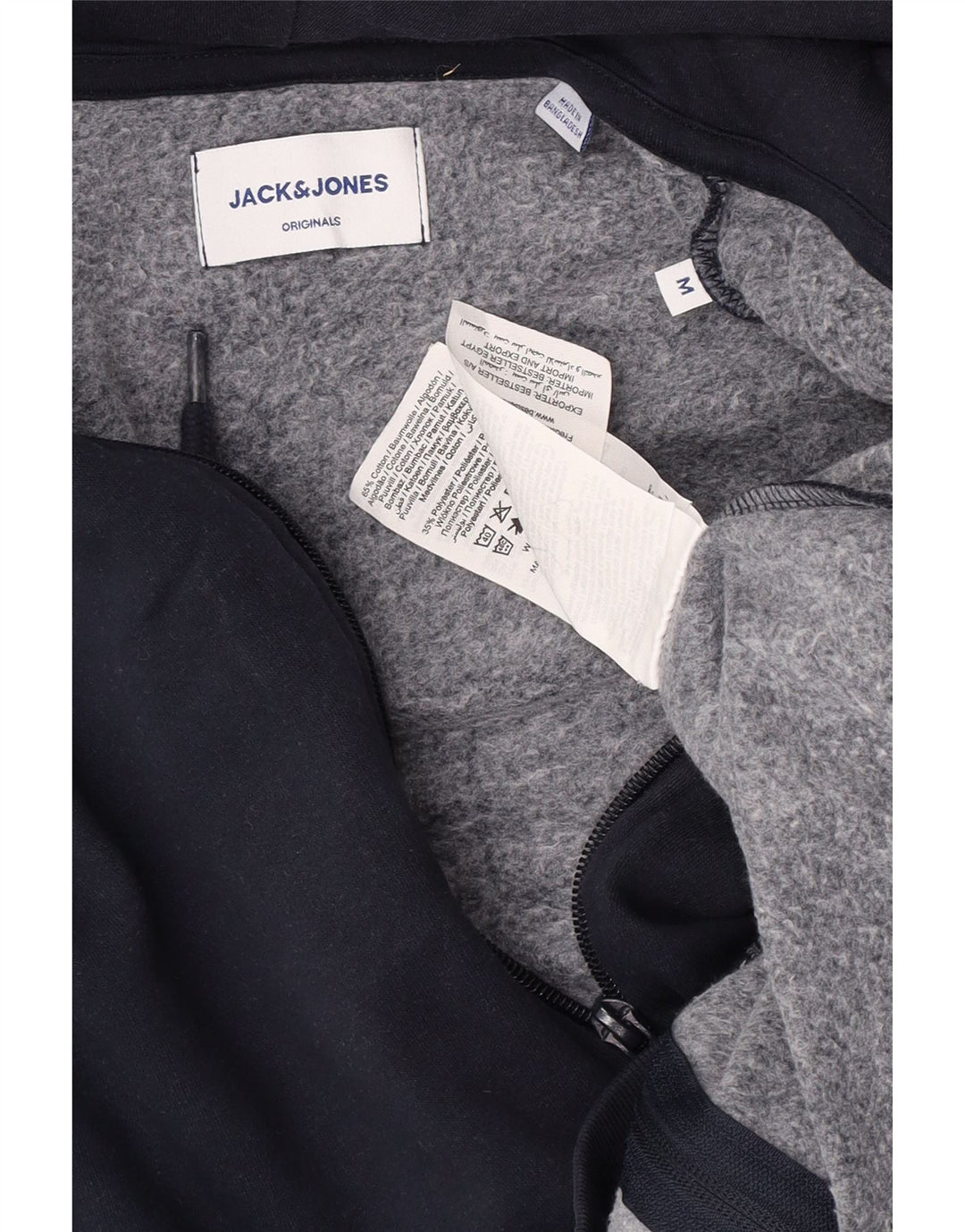 Suéter masculino Jack & Jones com capuz e zíper gráfico médio algodão azul marinho