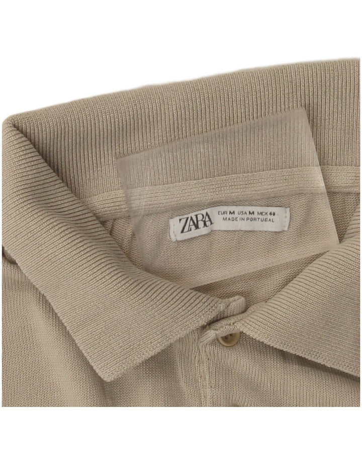 Zara Camisa polo masculina de manga comprida cinza médio