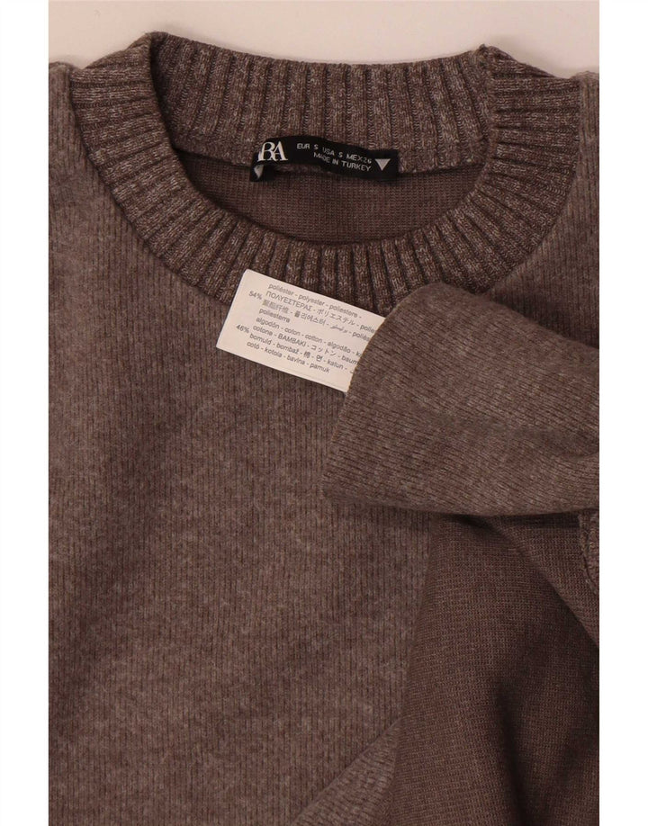 Zara Suéter feminino oversized com gola redonda Reino Unido 10 pequeno poliéster marrom