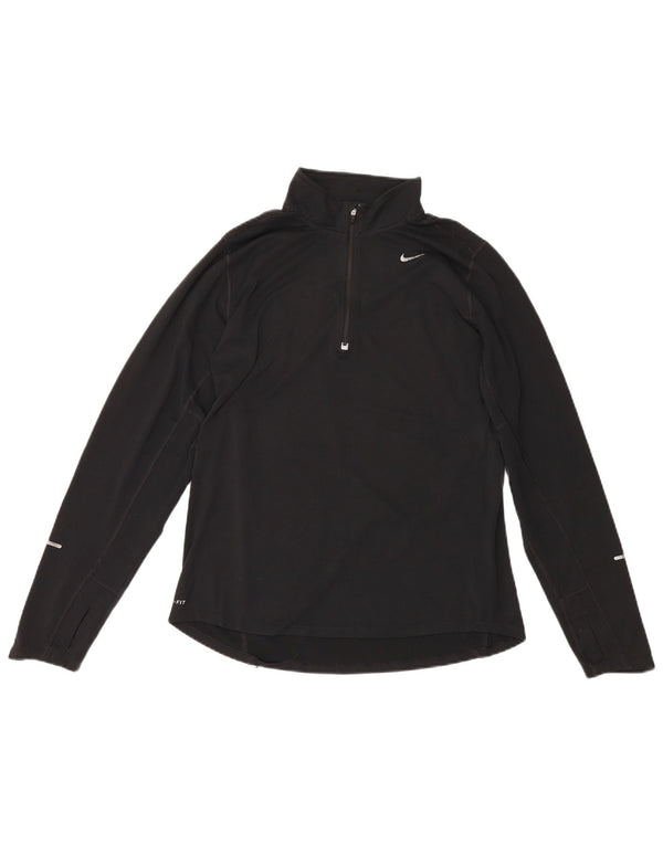 Nike Mens Dri Fit Zip Neck Pullover Treino Top Médio Preto Poliéster
