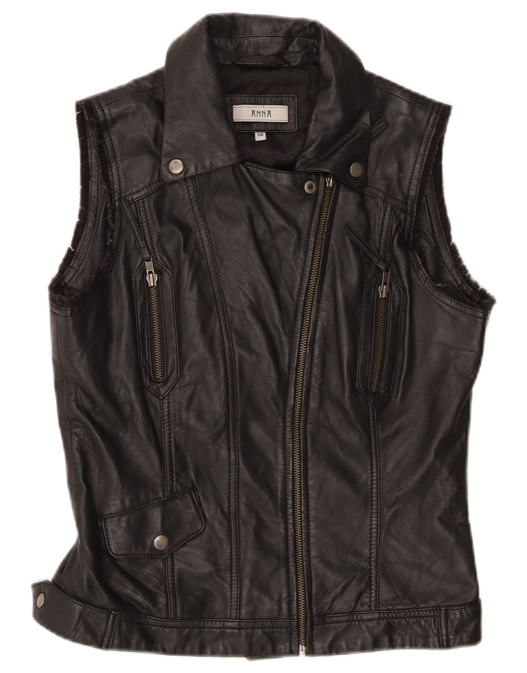 Anna Womens Biker Leather Gilet EU 38 Médio Couro Preto