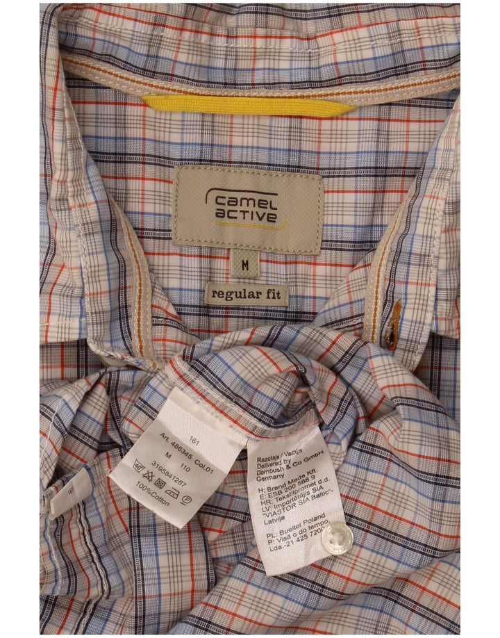 Camisa masculina Camel Active manga curta regular fit algodão xadrez azul médio