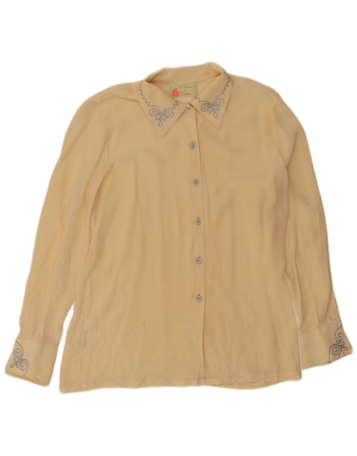 Blusa feminina vintage UK 16 grande seda amarela