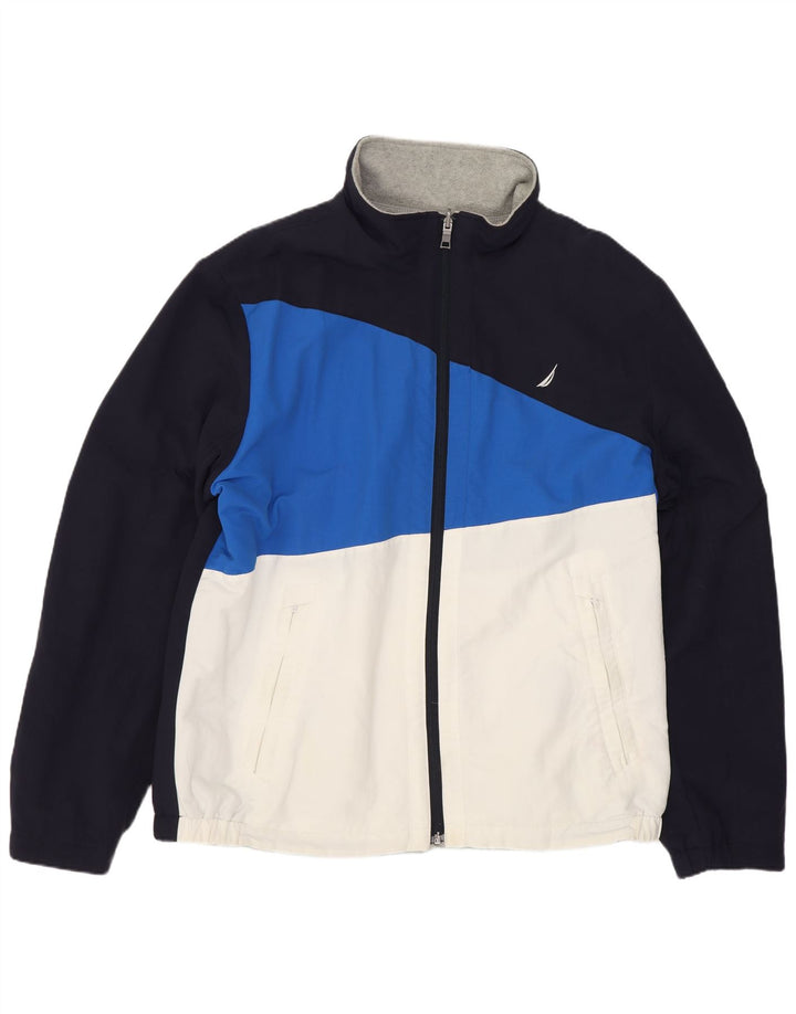 Jaqueta masculina Nautica Graphic Bomber UK 42 grande bloco colorido azul marinho