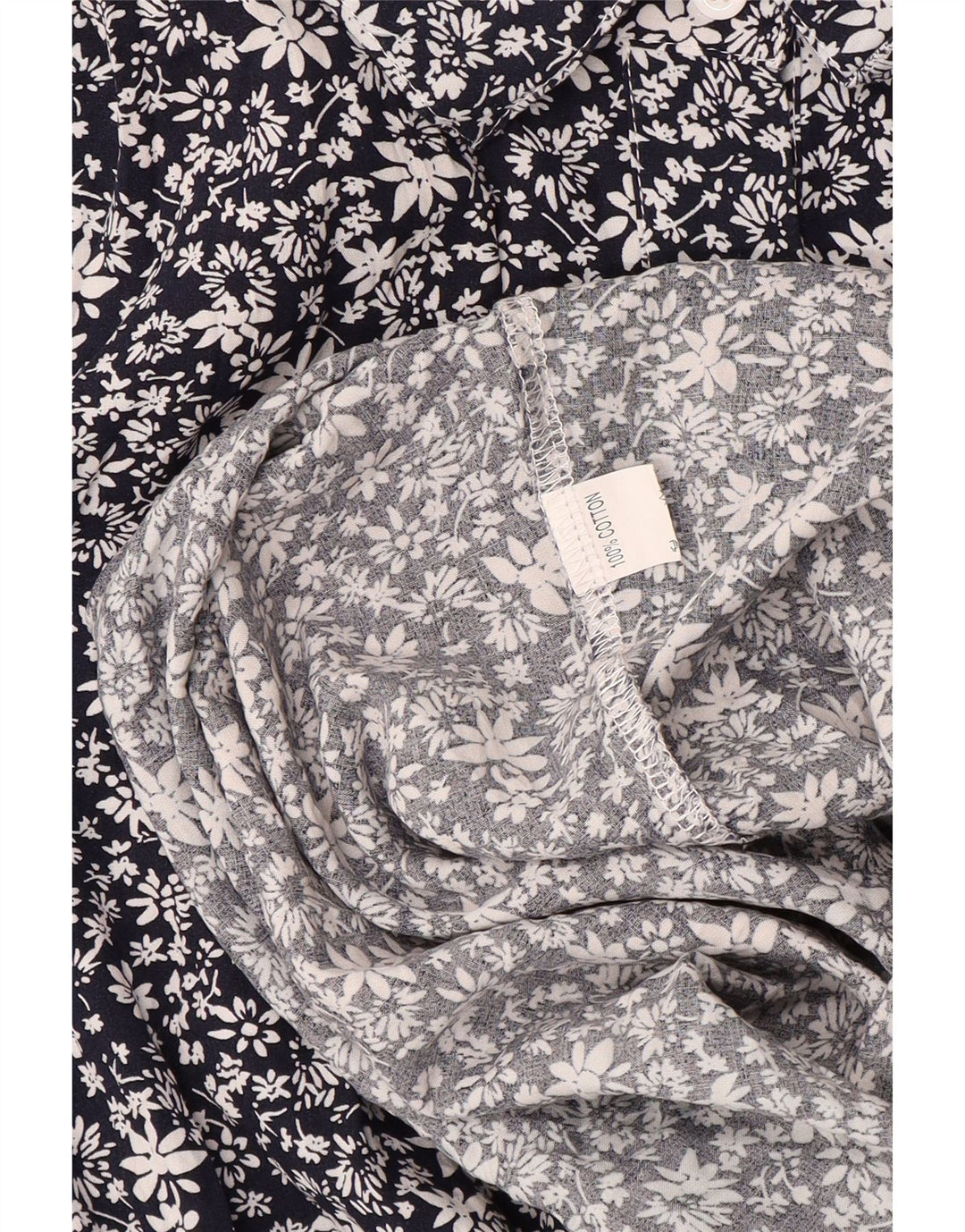 Vestido maxi feminino VINTAGE de manga comprida Reino Unido 14 grande algodão floral azul marinho