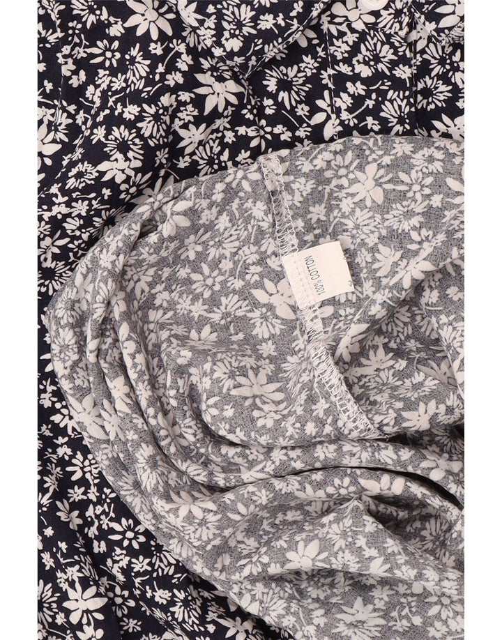 Vestido maxi feminino VINTAGE de manga comprida Reino Unido 14 grande algodão floral azul marinho