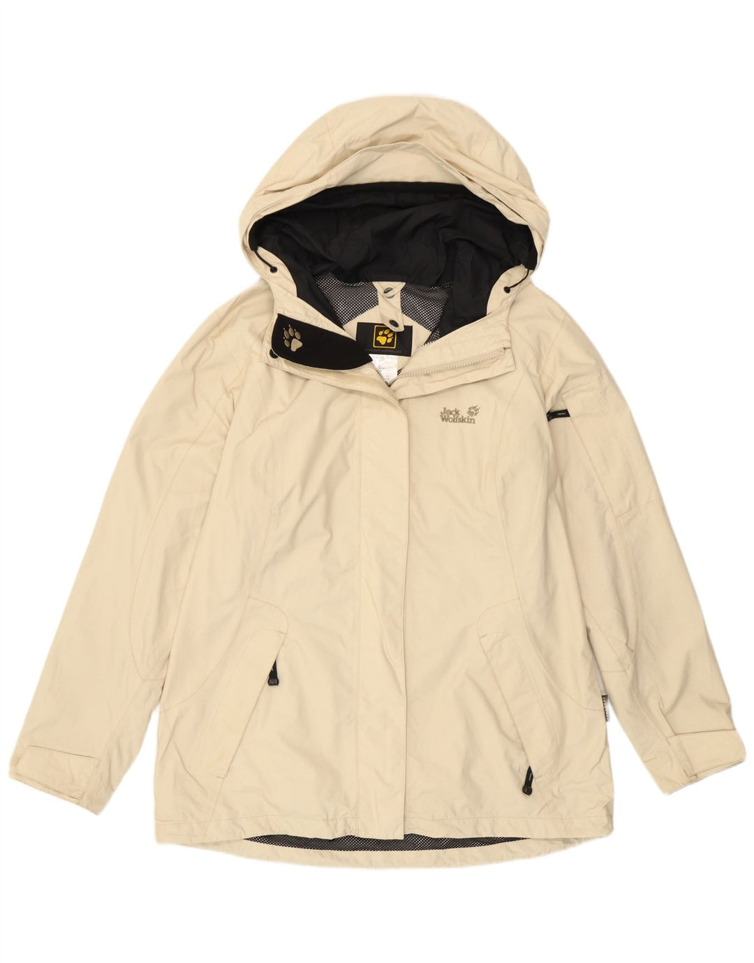 Jaqueta de chuva feminina com capuz Jack Wolfskin UK 16 grande off white poliamida