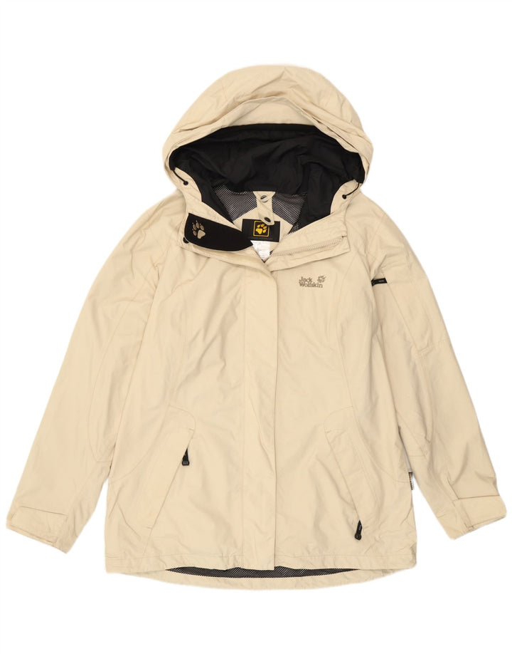 Jaqueta de chuva feminina com capuz Jack Wolfskin UK 16 grande off white poliamida